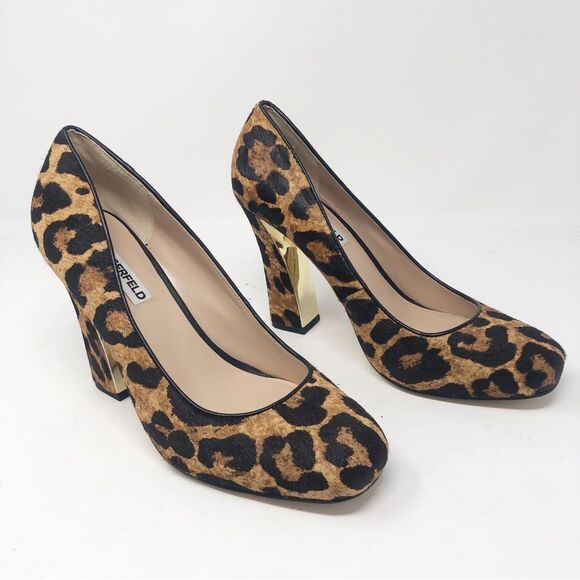 KARL LAGERFELD | Clari5 Leopard Animal Print Block Heel Pumps Women’s Size 8 - Picture 8 of 10